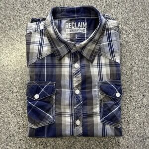 Reclaim Shirt Mens L Long Sleeve Button Down Plaid Western Standard Fit Blue